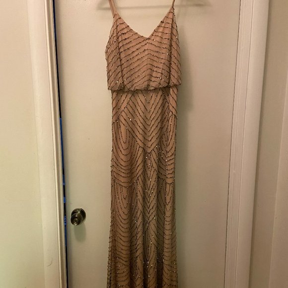 Adrianna Papell Silver Blouson Beaded Gown Dress - Picture 1 of 3